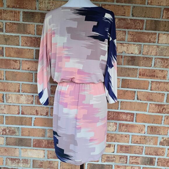 Tori Richard Dress M Stretch Blouson Waist Shirred Dolman Sleeves Abstract Print - Picture 4 of 10